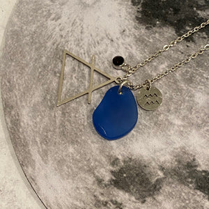 Aquarius Constellation Necklace with Blue Sea Glass, Custom Birthstone, and Air Element