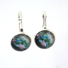 Load image into Gallery viewer, Blue and Pink Flowers 14mm Antique Bronze Dangle Earrings