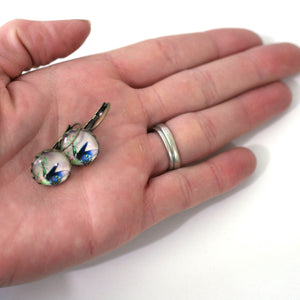 Blue Butterly 14mm Antique Bronze Dangle Earrings