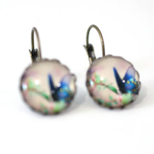 Load image into Gallery viewer, Blue Butterly 14mm Antique Bronze Dangle Earrings
