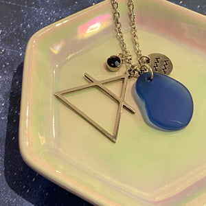 Aquarius Constellation Necklace with Blue Sea Glass, Custom Birthstone, and Air Element
