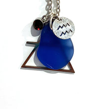 Load image into Gallery viewer, Aquarius Constellation Necklace with Blue Sea Glass, Custom Birthstone, and Air Element