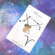 Load image into Gallery viewer, Aries Constellation Necklace with Pink Sea Glass, Custom Birthstone, and Air Element