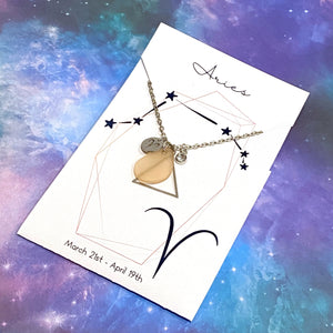 Aries Constellation Necklace with Pink Sea Glass, Custom Birthstone, and Air Element
