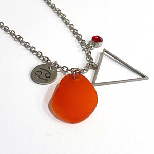 Cancer Constellation Necklace with Orange Sea Glass, Custom Birthstone, and Water Element