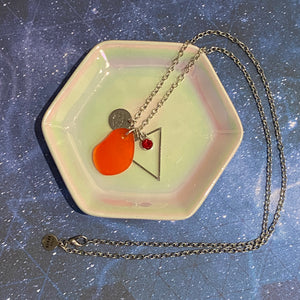 Cancer Constellation Necklace with Orange Sea Glass, Custom Birthstone, and Water Element