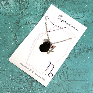 Capricorn Constellation Necklace with Red Sea Glass, Custom Birthstone, and Earth Element