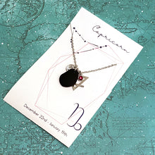 Load image into Gallery viewer, Capricorn Constellation Necklace with Red Sea Glass, Custom Birthstone, and Earth Element