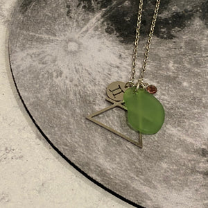 Gemini Constellation Necklace with Green Sea Glass, Custom Birthstone, and Air Element