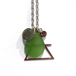 Gemini Constellation Necklace with Green Sea Glass, Custom Birthstone, and Air Element