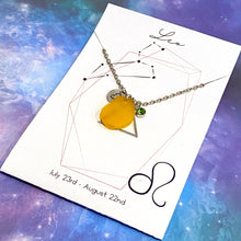 Load image into Gallery viewer, Leo Constellation Necklace with Red Sea Glass, Custom Birthstone, and Fire Element