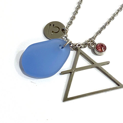 Libra Constellation Necklace with Blue Sea Glass, Custom Birthstone, and Air Element