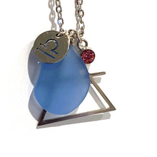 Load image into Gallery viewer, Libra Constellation Necklace with Blue Sea Glass, Custom Birthstone, and Air Element