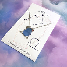 Load image into Gallery viewer, Libra Constellation Necklace with Blue Sea Glass, Custom Birthstone, and Air Element