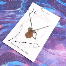 Load image into Gallery viewer, Pisces Constellation Necklace with Purple Sea Glass, Custom Birthstone, and Water Element