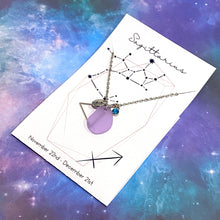 Load image into Gallery viewer, Sagittarius Constellation Necklace with Red Sea Glass, Custom Birthstone, and Fire Element
