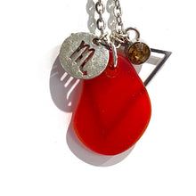 Load image into Gallery viewer, Scorpio Constellation Necklace with Red Sea Glass, Custom Birthstone, and Water Element