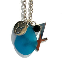 Load image into Gallery viewer, Taurus Constellation Necklace with Turquoise Sea Glass, Custom Birthstone, and Earth Element