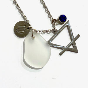Virgo Constellation Necklace with White Sea Glass, Custom Birthstone, and Earth Element