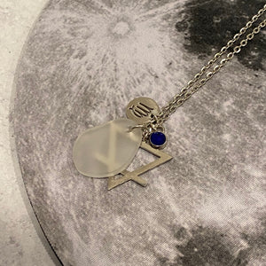 Virgo Constellation Necklace with White Sea Glass, Custom Birthstone, and Earth Element