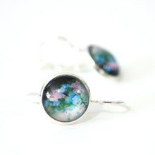 Load image into Gallery viewer, Blue and Pink Flowers 14mm Antique Bronze Dangle Earrings