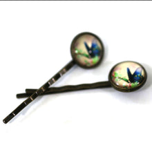 Load image into Gallery viewer, Blue Butterly 14mm Antique Bronze Bobby Pins