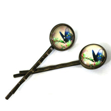 Load image into Gallery viewer, Blue Butterly 14mm Antique Bronze Bobby Pins
