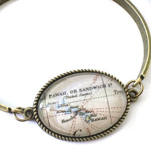 Hawaii Vintage Map Bracelet