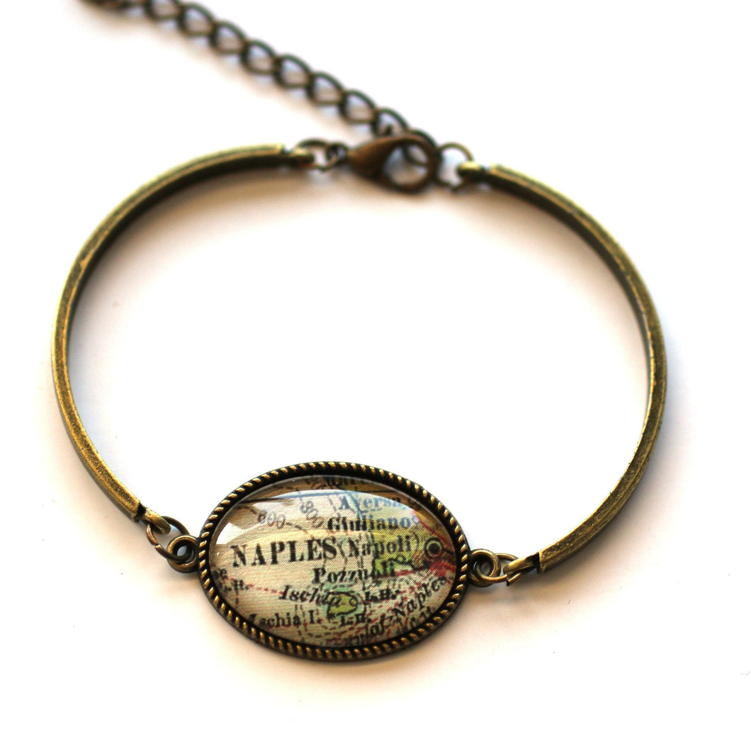 Bookmark - Naples Italy Vintage Map Bracelet