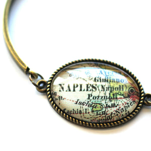 Bookmark - Naples Italy Vintage Map Bracelet