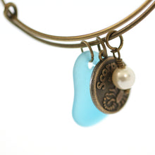 Load image into Gallery viewer, Antique Brass Scorpio Bracelet - Blue Sea Glass, Swarovski Pearl and Antique Bronze - Simple Zodiac Accessory - One Size Fits All - Zodiacharm - Clay Space
