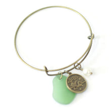 Load image into Gallery viewer, Antique Brass Virgo Bracelet - Green Sea Glass, Swarovski Pearl and Antique Bronze - Simple Zodiac Fashion Accessory - One Size Fits All - Zodiacharm - Clay Space