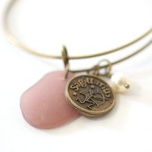 Load image into Gallery viewer, Antique Bronze Sagittarius Bracelet - Purple Sea Glass, Swarovski Pearl and Antique Brass - Simple Zodiac Accessory - One Size Fits All - Zodiacharm - Clay Space