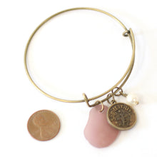 Load image into Gallery viewer, Antique Bronze Sagittarius Bracelet - Purple Sea Glass, Swarovski Pearl and Antique Brass - Simple Zodiac Accessory - One Size Fits All - Zodiacharm - Clay Space