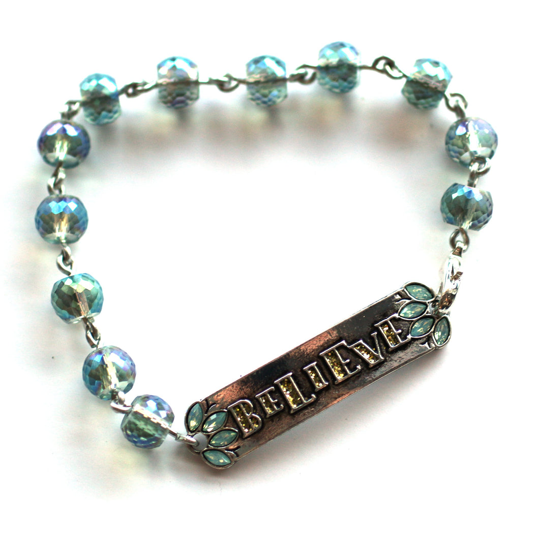 Believe Bracelet // Delicate Crystal Bead Bracelet // Motivational Gift