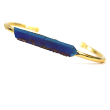 Load image into Gallery viewer, Black Raw Aurora Crystal 24k Gold Plated Bangle