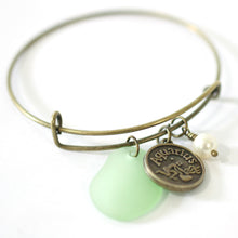 Load image into Gallery viewer, Bronze Aquarius Bracelet - Green Sea Glass, Swarovski Pearl and Antique Brass - Simple Zodiac Accessory - One Size Fits All - Zodiacharm - Clay Space