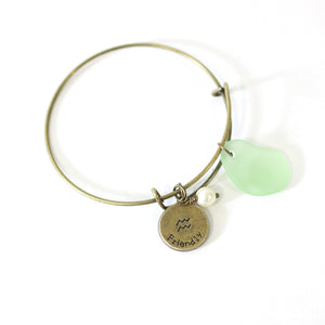 Bronze Aquarius Bracelet - Green Sea Glass, Swarovski Pearl and Antique Brass - Simple Zodiac Accessory - One Size Fits All - Zodiacharm - Clay Space