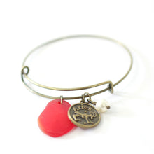 Load image into Gallery viewer, Bronze Aries Bracelet - Red Sea Glass, Swarovski Pearl and Antique Brass - Simple Zodiac Accessory - One Size Fits All - Zodiacharm - Clay Space