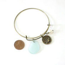 Load image into Gallery viewer, Bronze Capricorn Bracelet - Light Blue Sea Glass, Swarovski Pearl and Antique Brass - Simple Zodiac Accessory - One Size Fits All - Zodiacharm - Clay Space