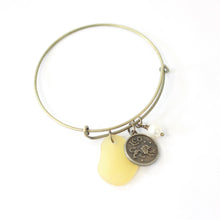 Load image into Gallery viewer, Bronze Leo Bracelet - Yellow Sea Glass, Swarovski Pearl and Antique Brass - Simple Zodiac Accessory - One Size Fits All - Zodiacharm - Clay Space