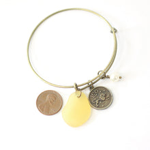Load image into Gallery viewer, Bronze Leo Bracelet - Yellow Sea Glass, Swarovski Pearl and Antique Brass - Simple Zodiac Accessory - One Size Fits All - Zodiacharm - Clay Space