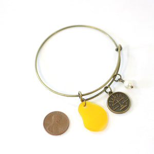 Bronze Libra Bracelet - Yellow Sea Glass, Swarovski Pearl and Antique Brass - Simple Zodiac Accessory - One Size Fits All - Zodiacharm - Clay Space