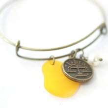 Load image into Gallery viewer, Bronze Libra Bracelet - Yellow Sea Glass, Swarovski Pearl and Antique Brass - Simple Zodiac Accessory - One Size Fits All - Zodiacharm - Clay Space