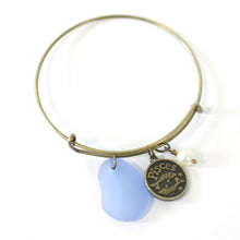 Load image into Gallery viewer, Bronze Pisces Bracelet - Blue Sea Glass, Swarovski Pearl and Antique Brass - Simple Zodiac Accessory - One Size Fits All - Zodiacharm - Clay Space