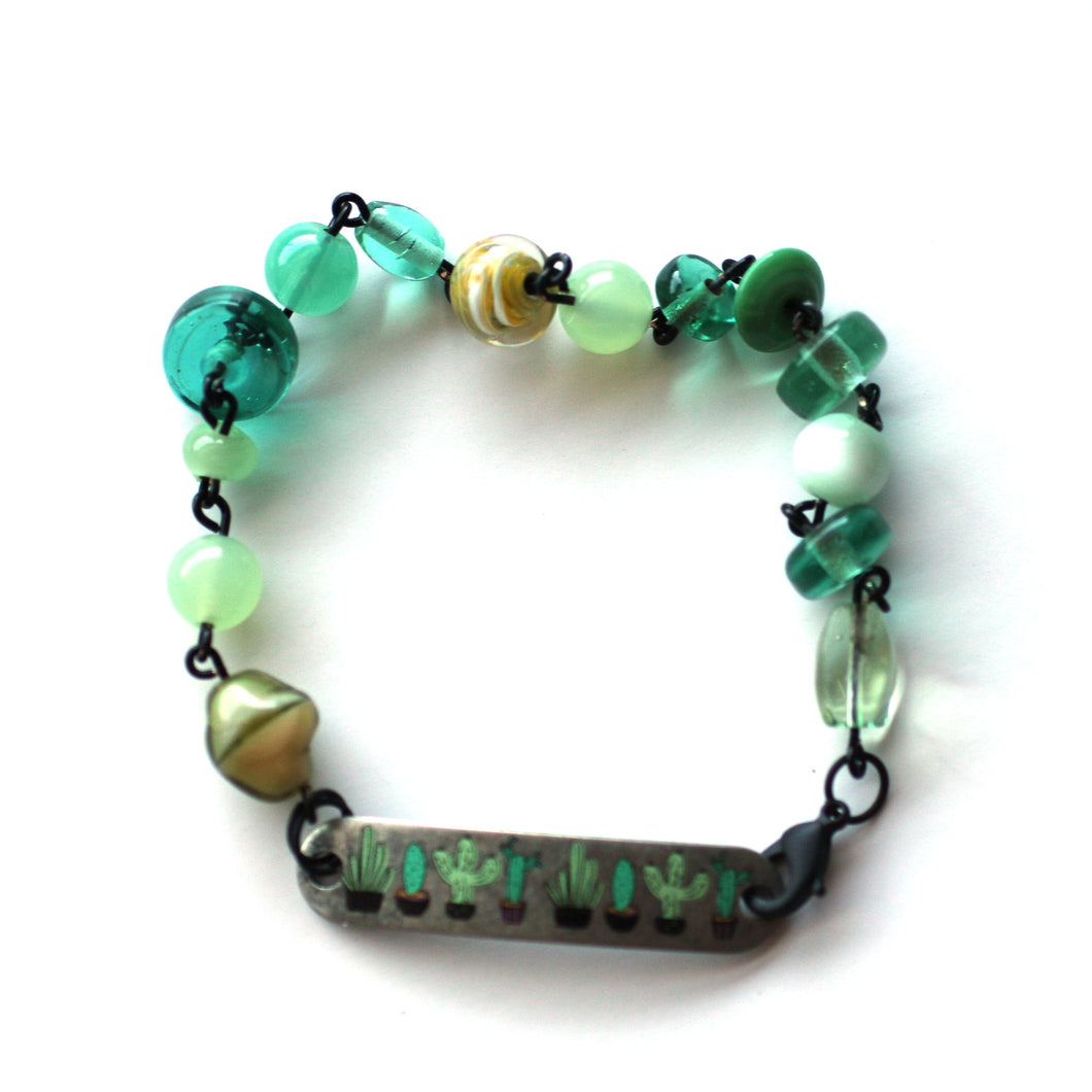 Cute Cactus Bracelet // Vintage Glass Bead Bracelet // Motivational Gift