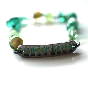 Cute Cactus Bracelet // Vintage Glass Bead Bracelet // Motivational Gift