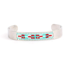 Load image into Gallery viewer, Diamond Shaman&#39;s Eye Turquoise and Red Seed Tribal Bead Bangle