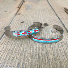 Load image into Gallery viewer, Diamond Shaman&#39;s Eye Turquoise and Red Seed Tribal Bead Bangle