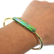 Load image into Gallery viewer, Green Raw Aurora Crystal 24k Gold Plated Bangle